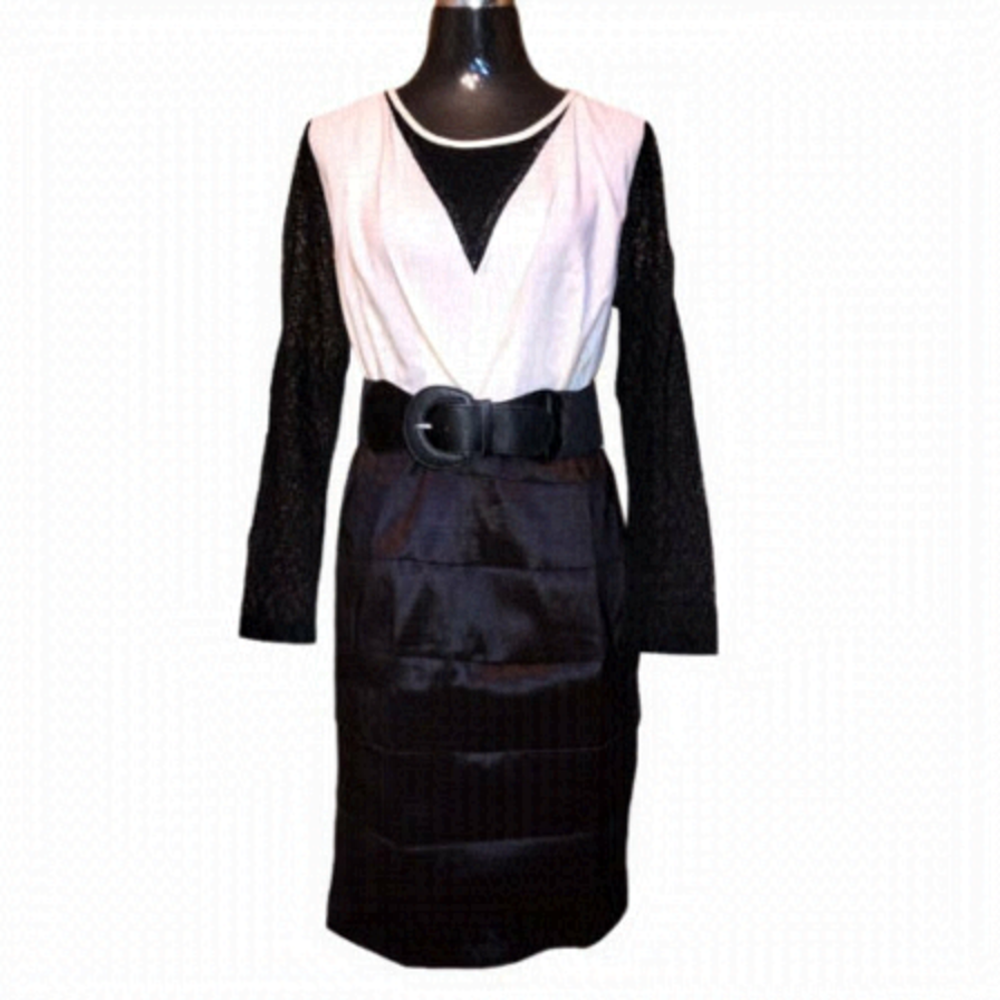 Leshop Women Color Block Dress with Belt Size Large